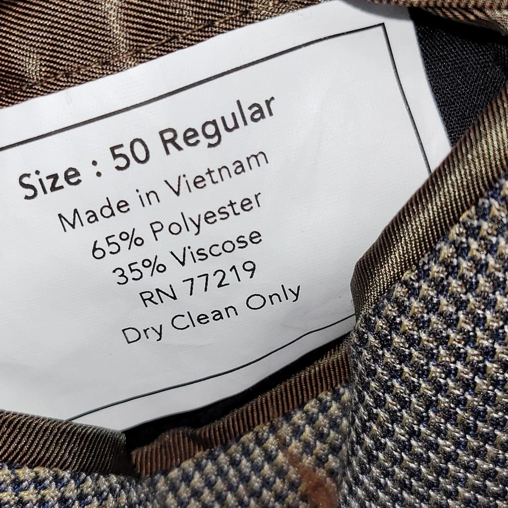 Pronto Uomo Mens 50 Regular Blazer Brown Houndstooth Two Button Sport Coat 50R